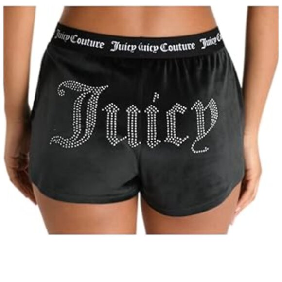 Juicy Couture Pants - JUICY COUTURE  Y2K Black Velour Bling Spellout Logo Shorts